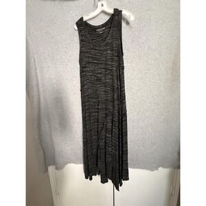 Soft Surroundings Dress Womens M Gray Stripe Jersey Tank Maxi Asym Hem Casual